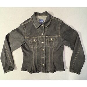 Façonnable‎ Womens Black Denim Jacket Size M Stretch Fitted Long Sleeve Classic